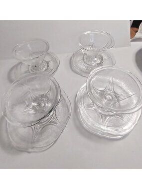 Vtg. Hazel Atlas Royal Lace Depression Glass Sherbert Bowl/Saucers (set of 4)